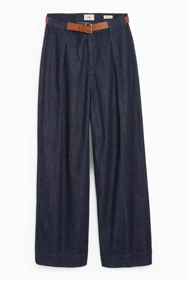 Dámské - Wide leg jeans s páskem - mid waist - džíny - tmavomodré
