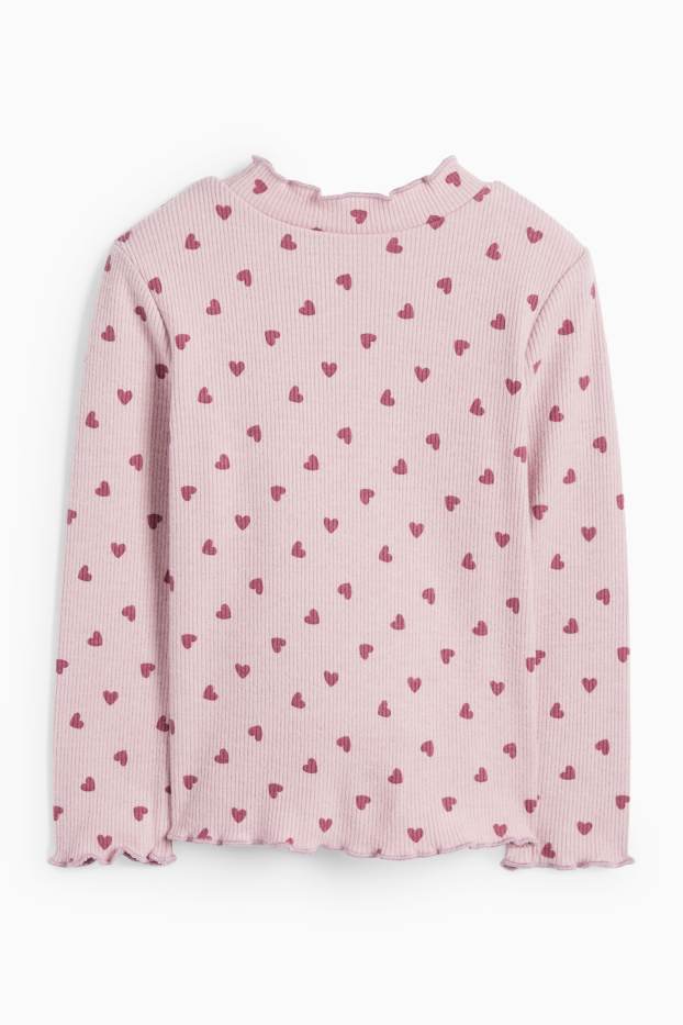 Kinderen: meisjes - Hartje - longsleeve - ribstof - lichtpaars