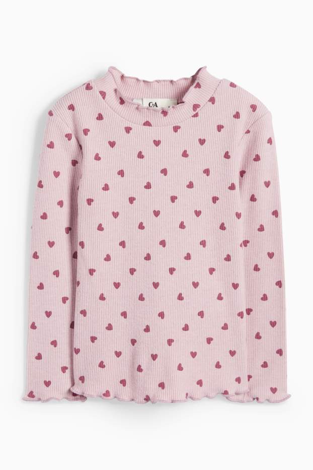 Kinderen: meisjes - Hartje - longsleeve - ribstof - lichtpaars
