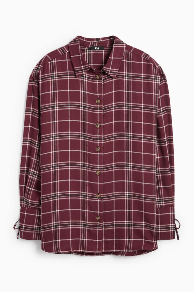 Dames - Blouse - geruit - bordeaux