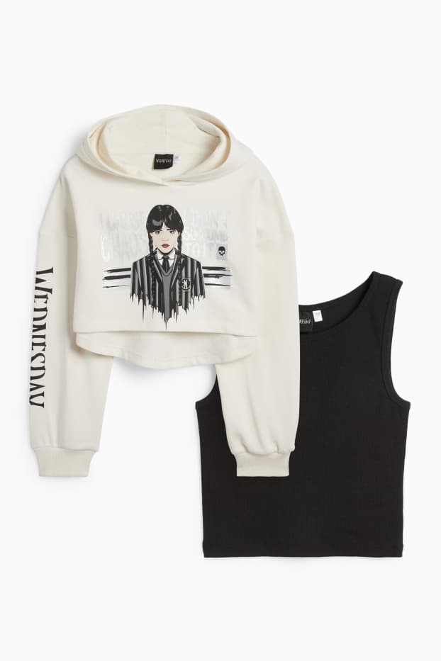 Niños: niñas - Miércoles - conjunto - sudadera con capucha y top - 2 prendas - blanco