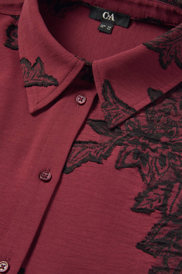 Femmes - Chemisier - à fleurs - finition texturée - bordeaux