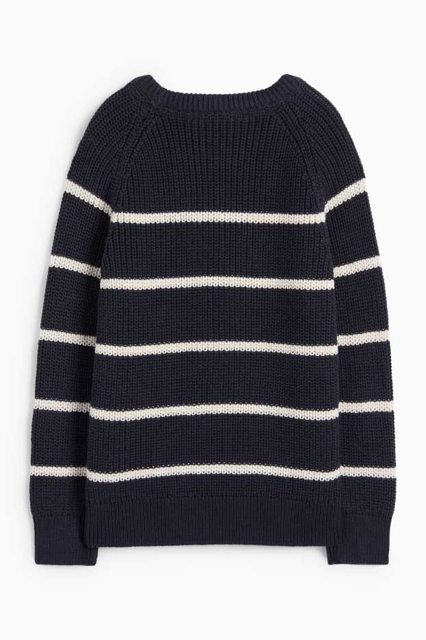 Kinder Buben - Pullover - gerippt - gestreift - dunkelblau