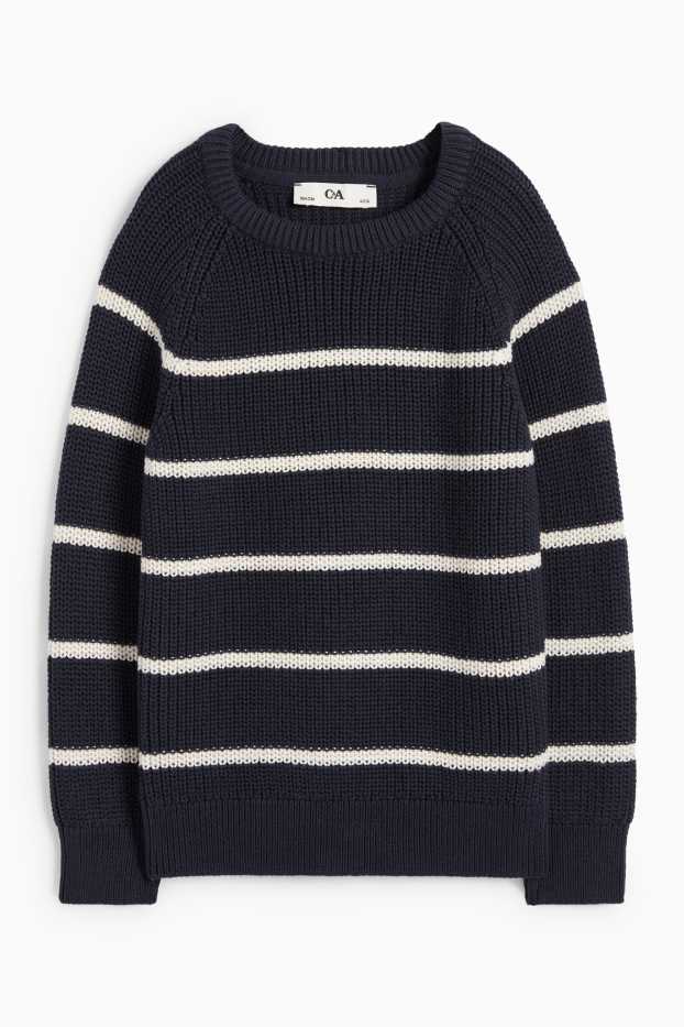 Kinder Buben - Pullover - gerippt - gestreift - dunkelblau