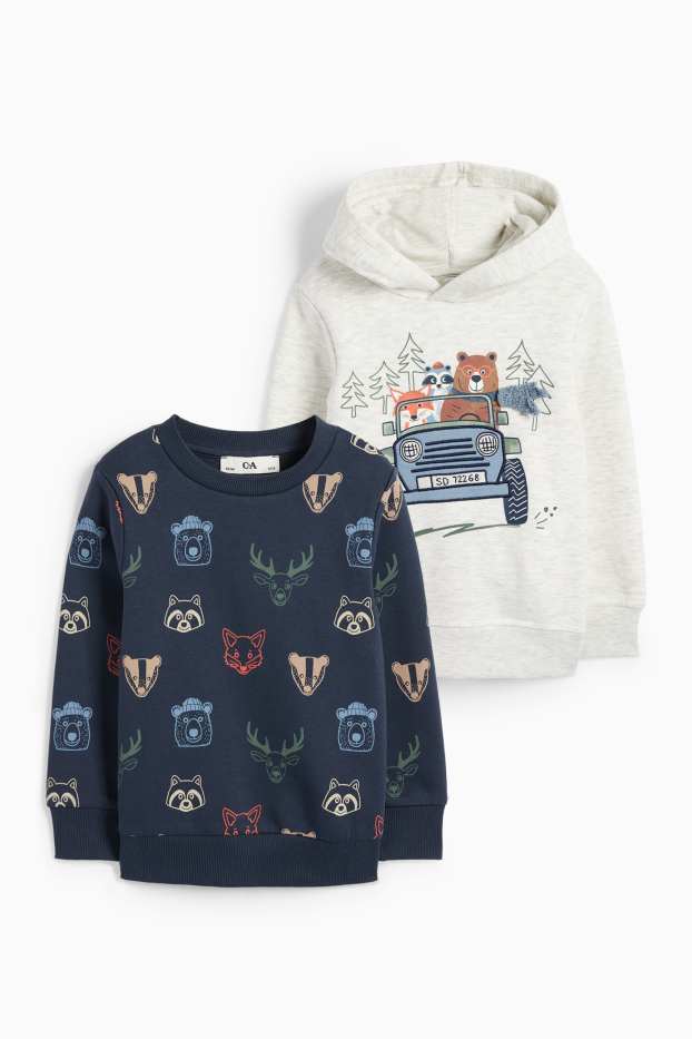 Enfants garçons - Lot de 2 - animaux sauvages - sweat à capuche et sweat - bleu foncé