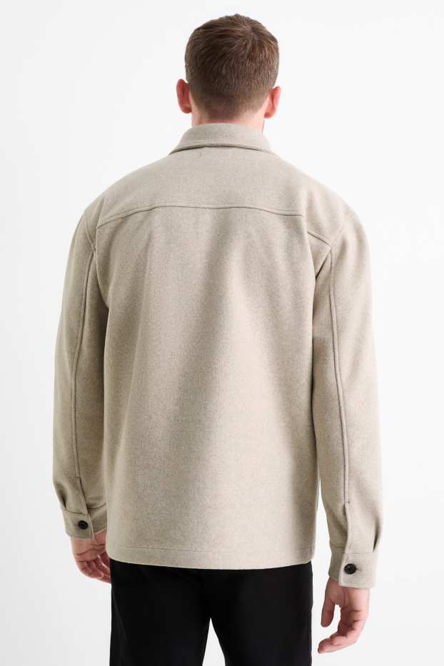 Men - Shirt jacket - relaxed fit - kent collar - light beige