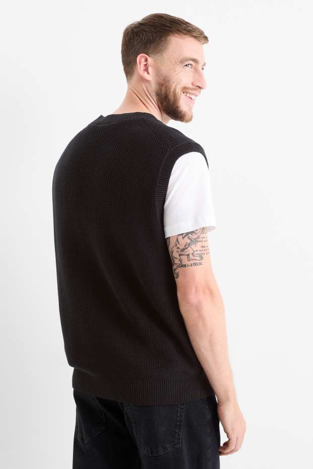 Bărbați - Vestă pulover - reiată - negru
