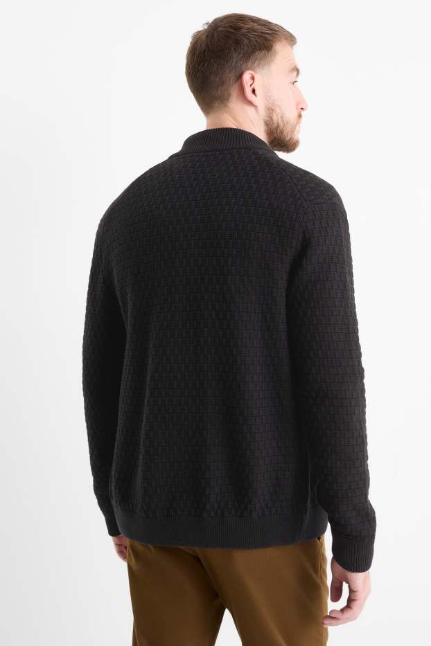 Uomo - Cardigan - tessuto tramato - nero