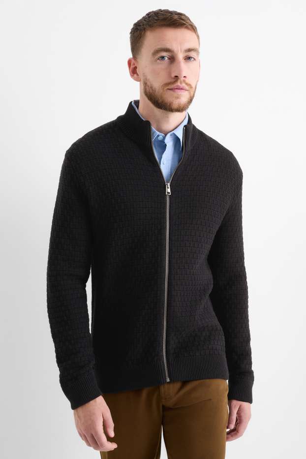 Uomo - Cardigan - tessuto tramato - nero