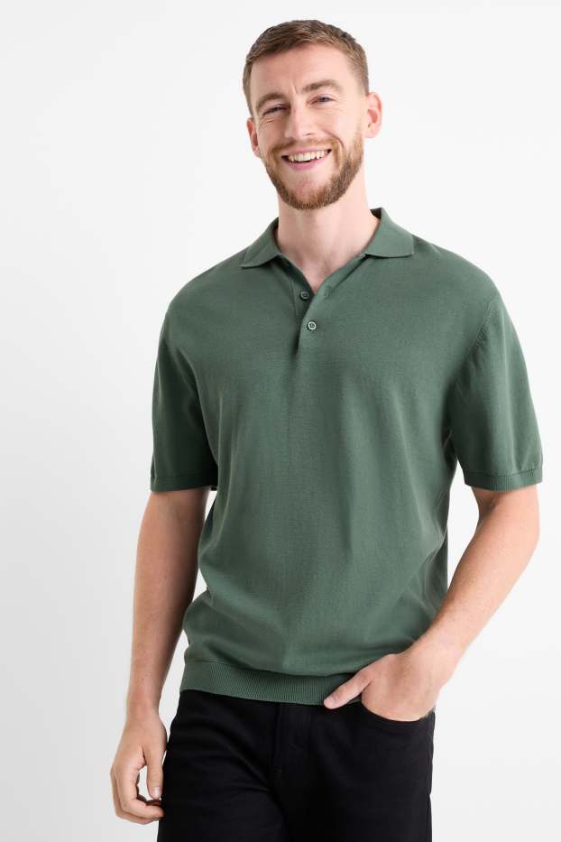 Herren - Strick-Poloshirt - Regular Fit - grün
