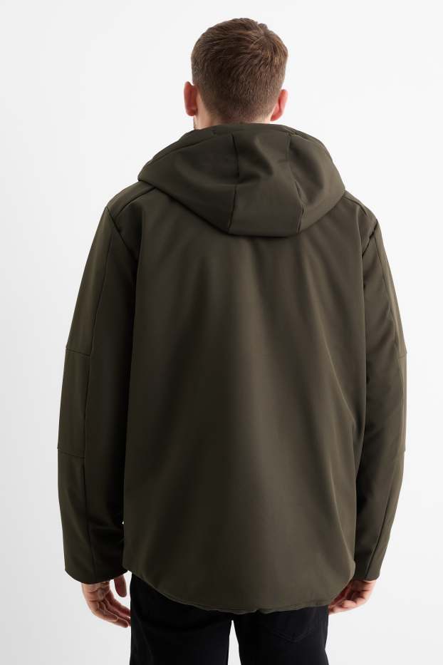 Hommes - Veste à coquille souple avec capuche - finition doublée - finition déperlante - 4 Way Stretch - vert foncé