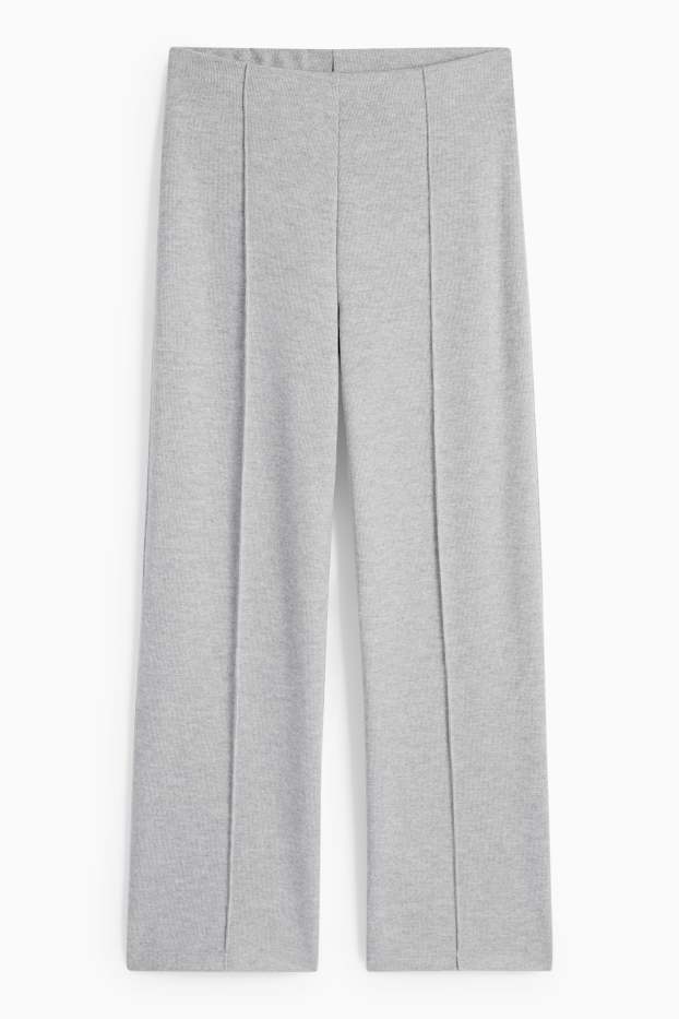 Women - Knitted joggers - light gray-melange