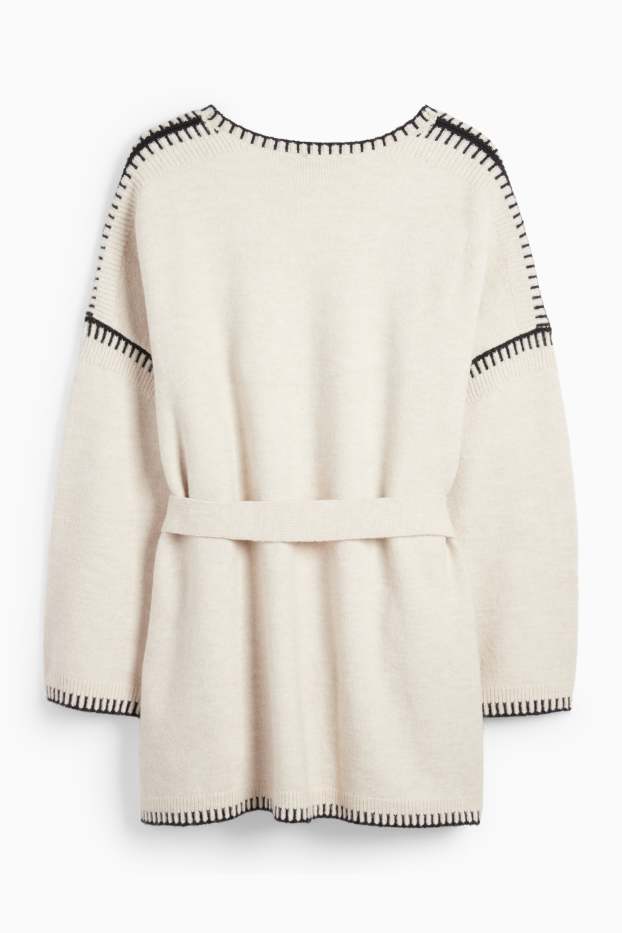 Femmes - Long gilet en maille - beige clair