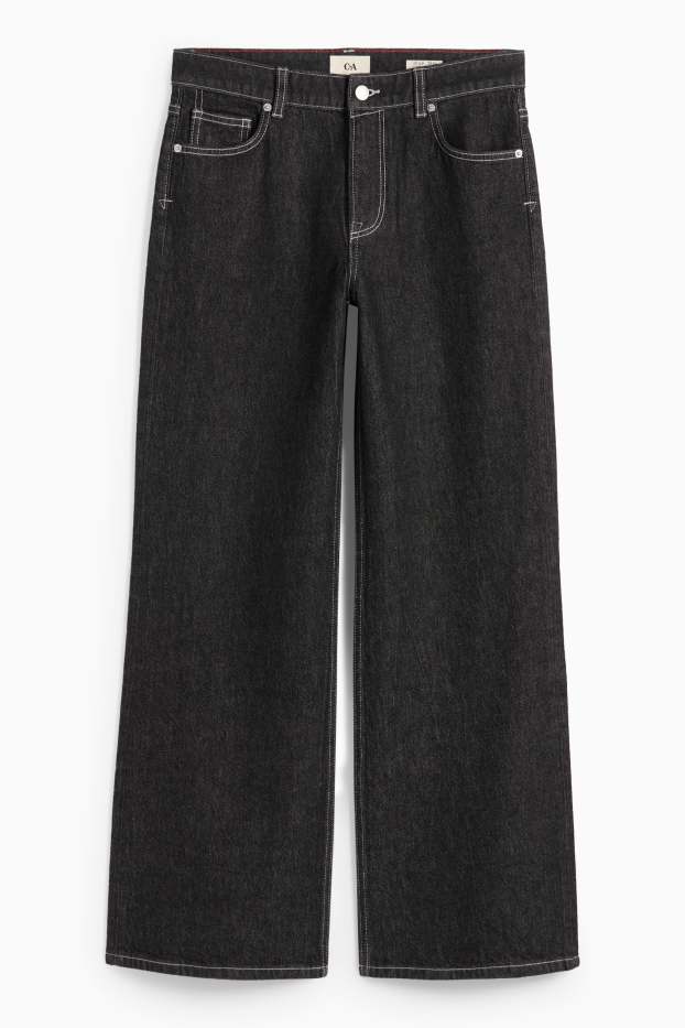 Dames - Wide leg jeans - low waist - jeansdonkergrijs