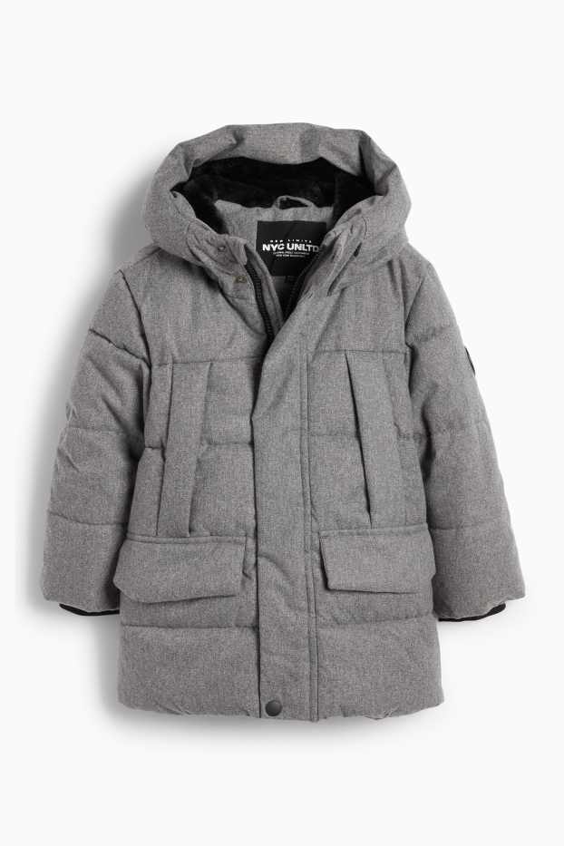 Kinder Jungen - Steppjacke mit Kapuze - wasserabweisend - grau
