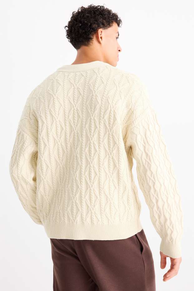 Uomo - Cardigan - motivo a treccia - crema