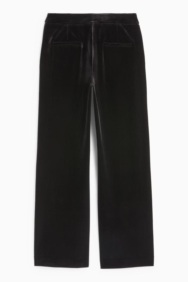 Femmes - Pantalon de bureau en velours - mid waist - wide leg - noir