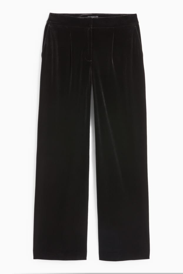 Femmes - Pantalon de bureau en velours - mid waist - wide leg - noir