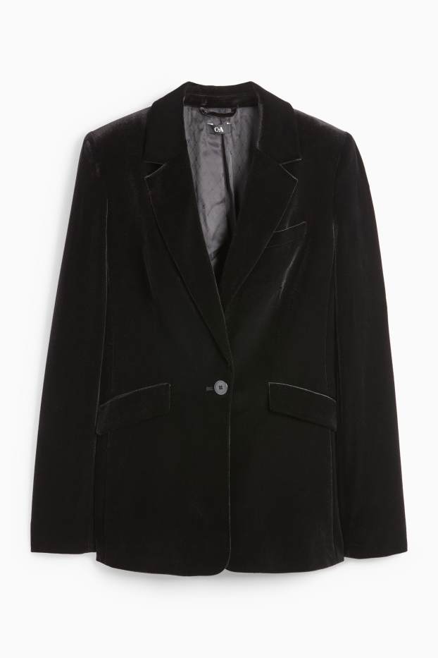 Femei - Blazer lung din catifea - regular fit - negru