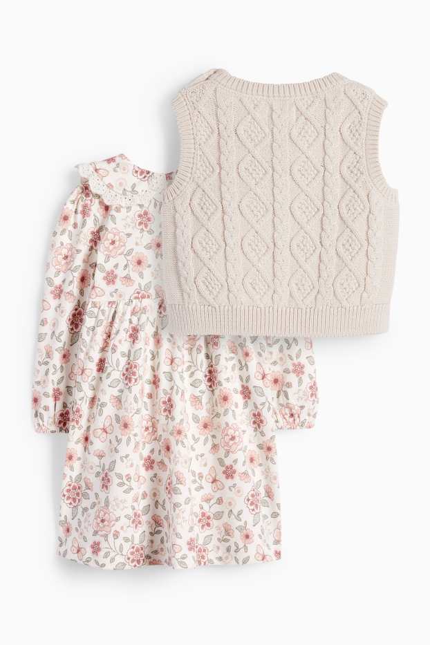 Baby Mädchen - Blümchen - Baby-Outfit - 2 teilig - hellbeige