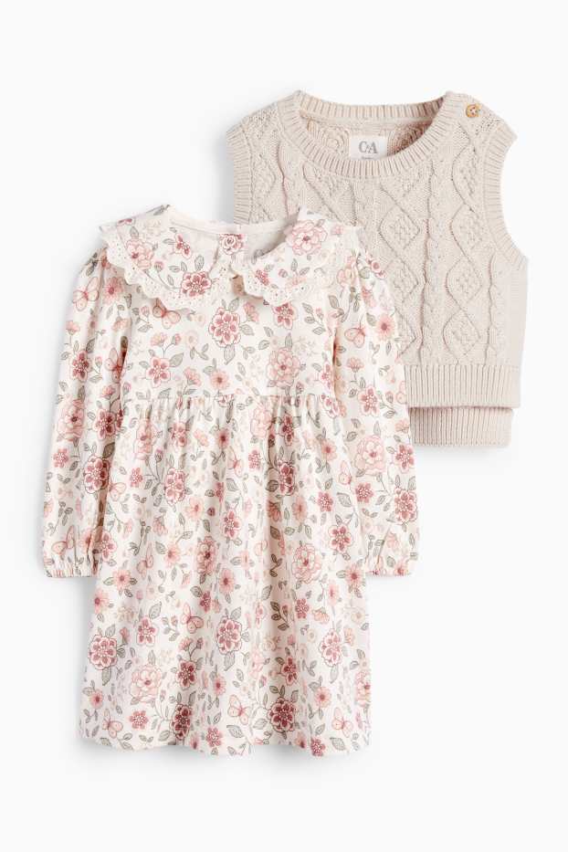 Baby Mädchen - Blümchen - Baby-Outfit - 2 teilig - hellbeige