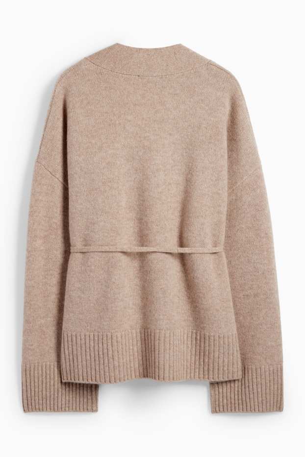 Damen - Strickjacke mit Kaschmir-Anteil - Woll-Mix - hellbraun