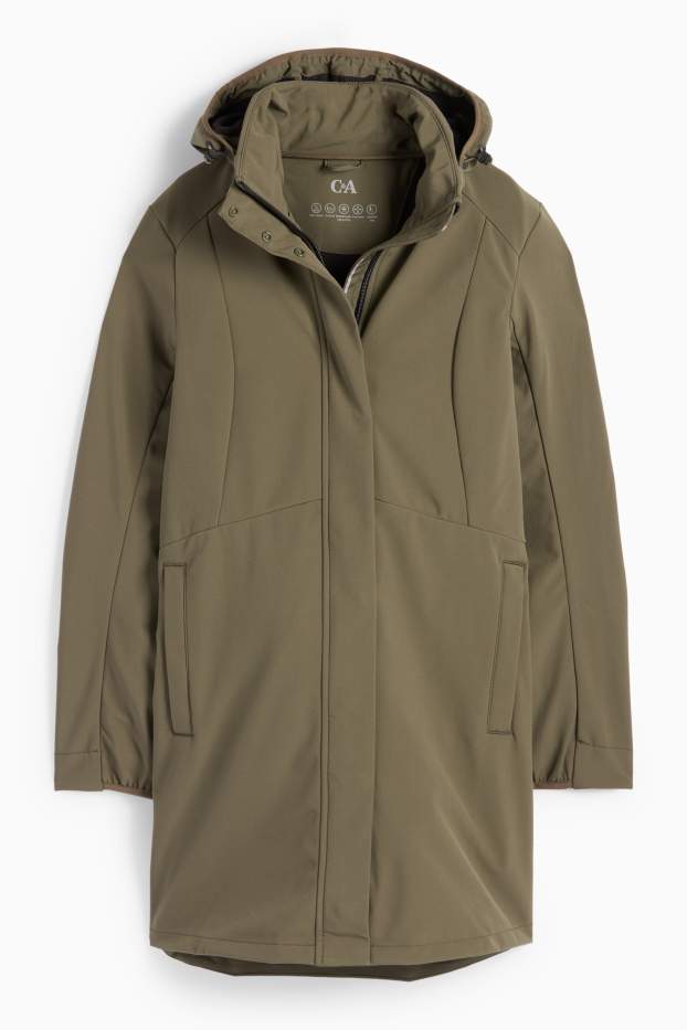 Dames - Softshellmantel met capuchon - waterafstotend - 4 Way Stretch - groen