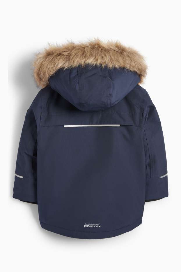 Bambini - Giacca impermeabile con cappuccio e riporto di ecopelliccia - foderata - blu scuro
