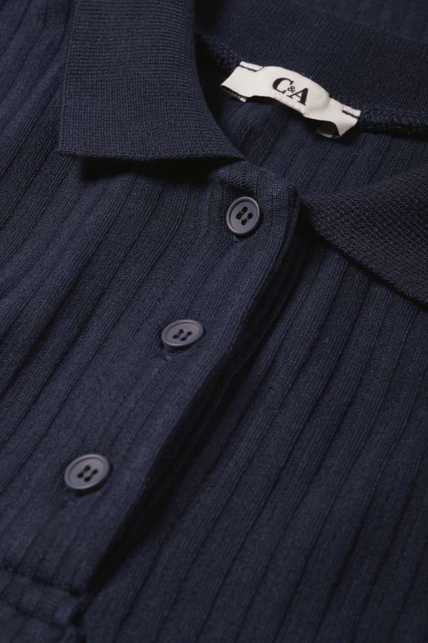 Dámské - Polokošile - slim fit - žebrovaná - tmavomodrá