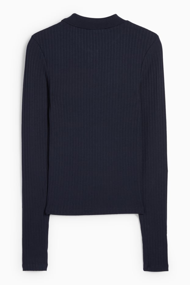 Dámské - Polokošile - slim fit - žebrovaná - tmavomodrá