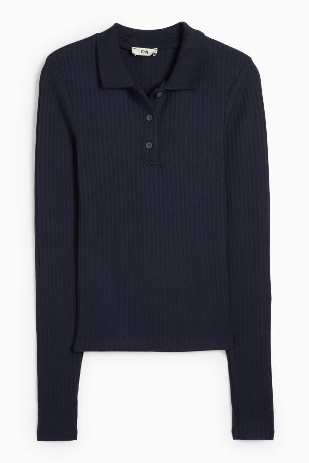Dámské - Polokošile - slim fit - žebrovaná - tmavomodrá