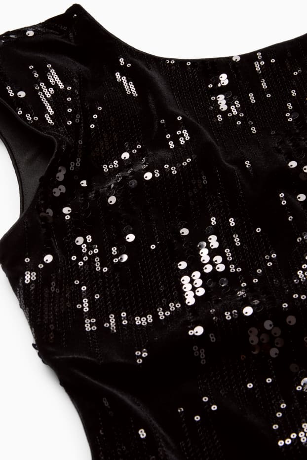 Donna - Vestito in velluto con paillettes - straight fit - nero