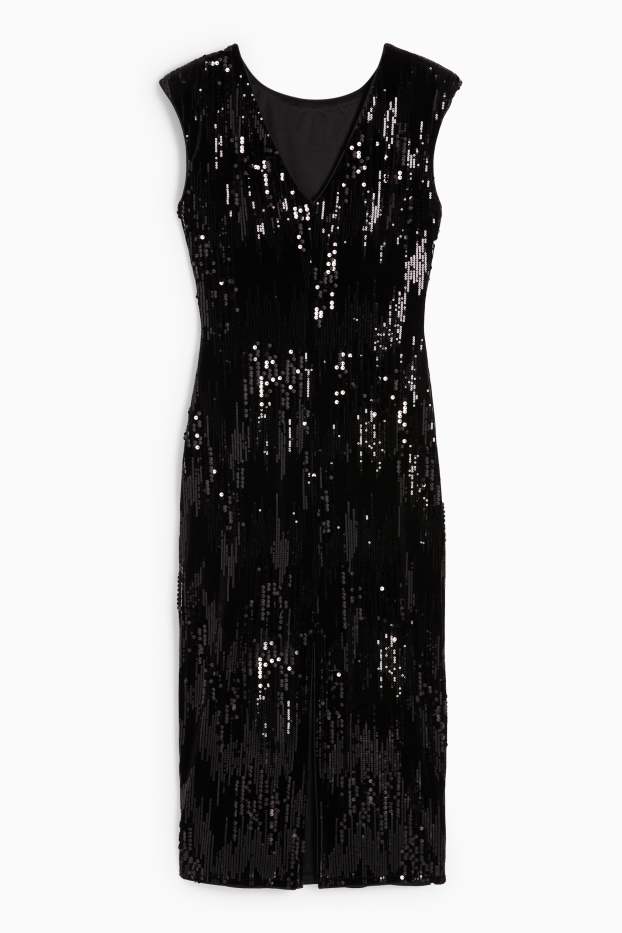Donna - Vestito in velluto con paillettes - straight fit - nero