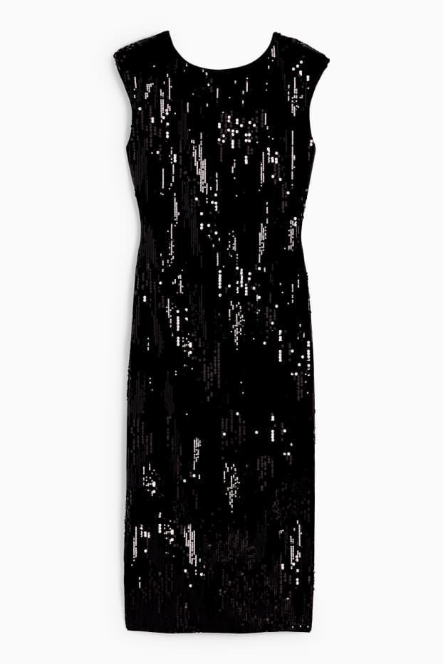 Donna - Vestito in velluto con paillettes - straight fit - nero