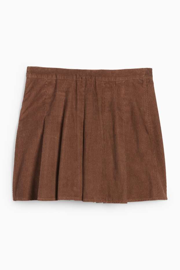 Damen - Cord-Faltenrock - braun