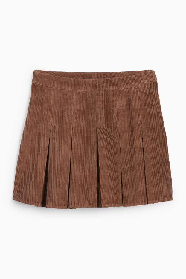 Damen - Cord-Faltenrock - braun