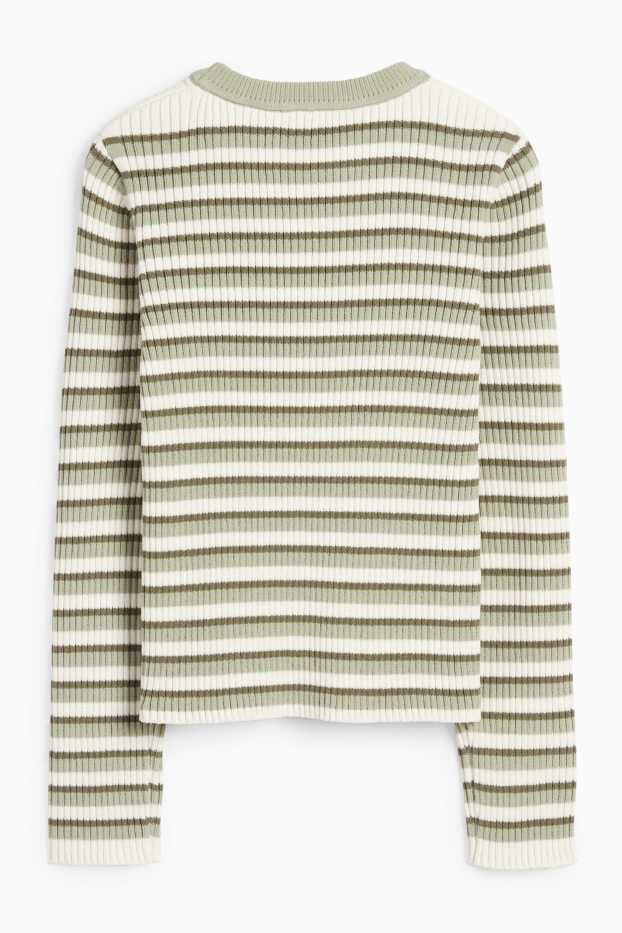 Bambine - Maglione di ciniglia - a coste - a righe - verde chiaro