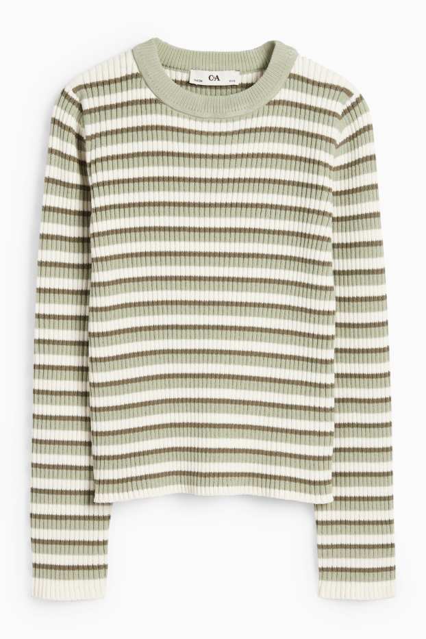 Bambine - Maglione di ciniglia - a coste - a righe - verde chiaro