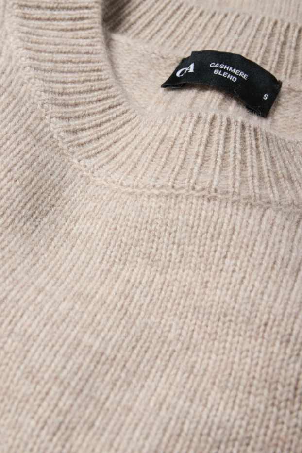 Dames - Trui, deels met kasjmier - wolmix - licht beige