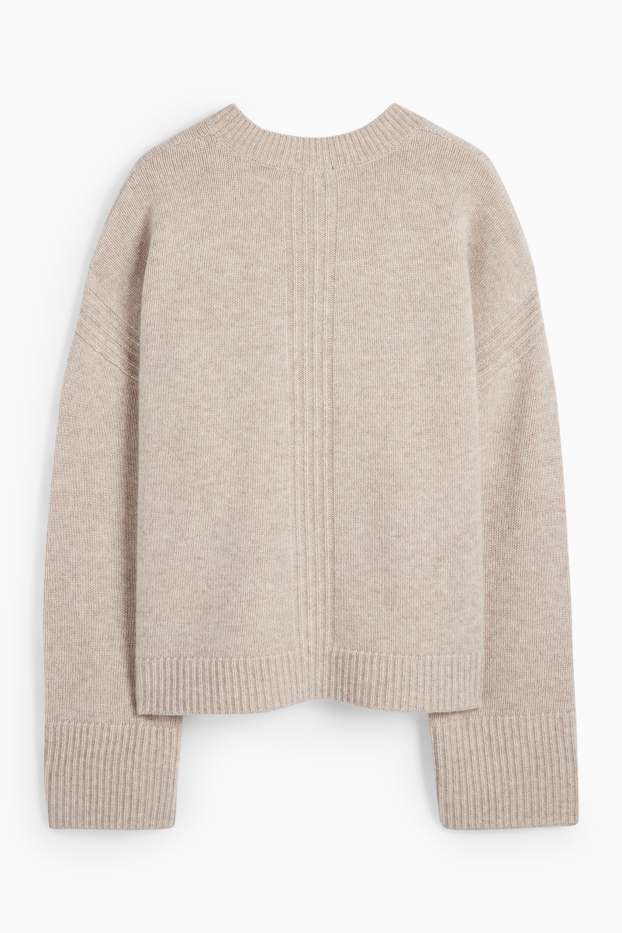Dames - Trui, deels met kasjmier - wolmix - licht beige