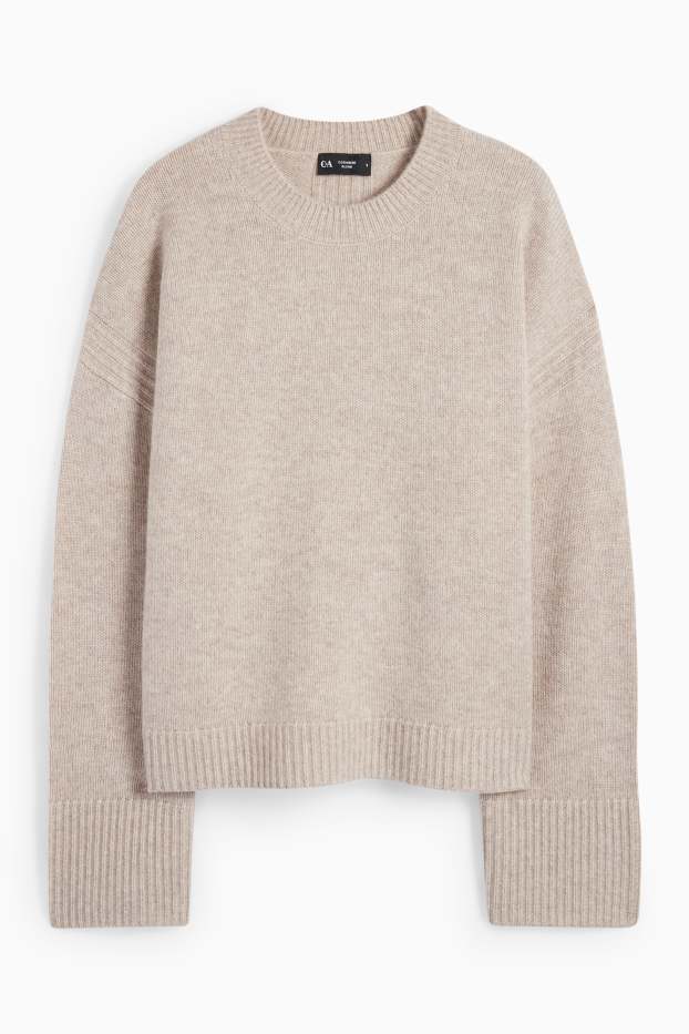 Dames - Trui, deels met kasjmier - wolmix - licht beige