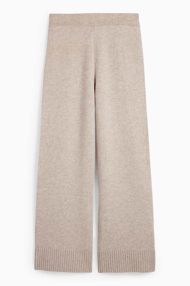 Dames - Gebreide joggingbroek met kasjmiergehalte - wolmix - licht beige