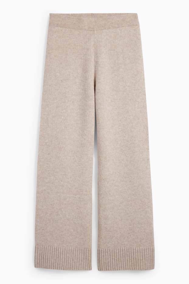 Dames - Gebreide joggingbroek met kasjmiergehalte - wolmix - licht beige