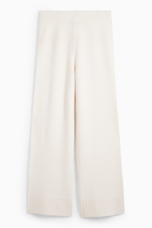 Dames - Gebreide joggingbroek met kasjmiergehalte - wolmix - crème wit