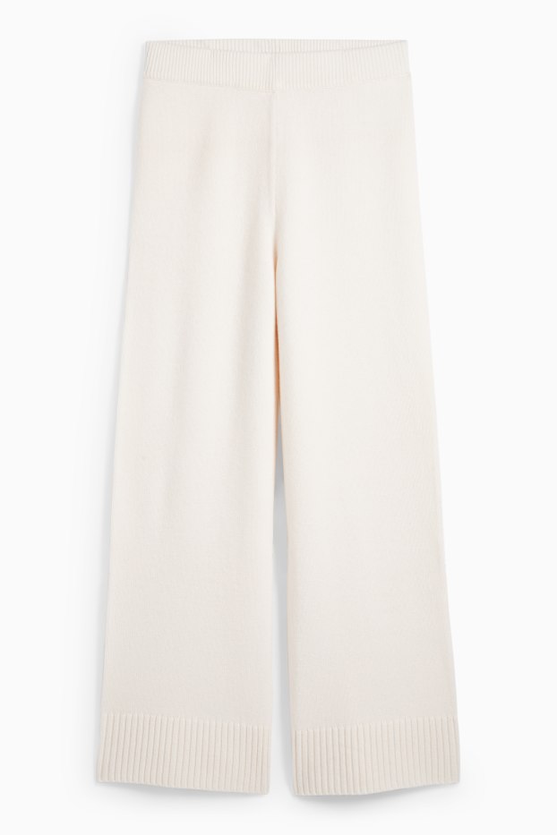 Dames - Gebreide joggingbroek met kasjmiergehalte - wolmix - crème wit