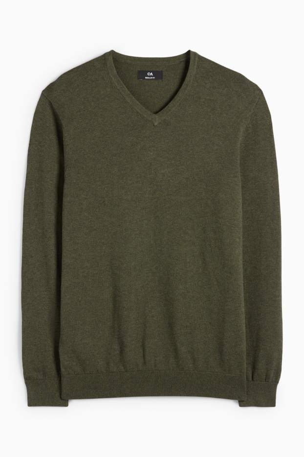 Herren - Set - Pullover mit V-Ausschnitt und Businesshemd - 2 teilig - dunkelgrün
