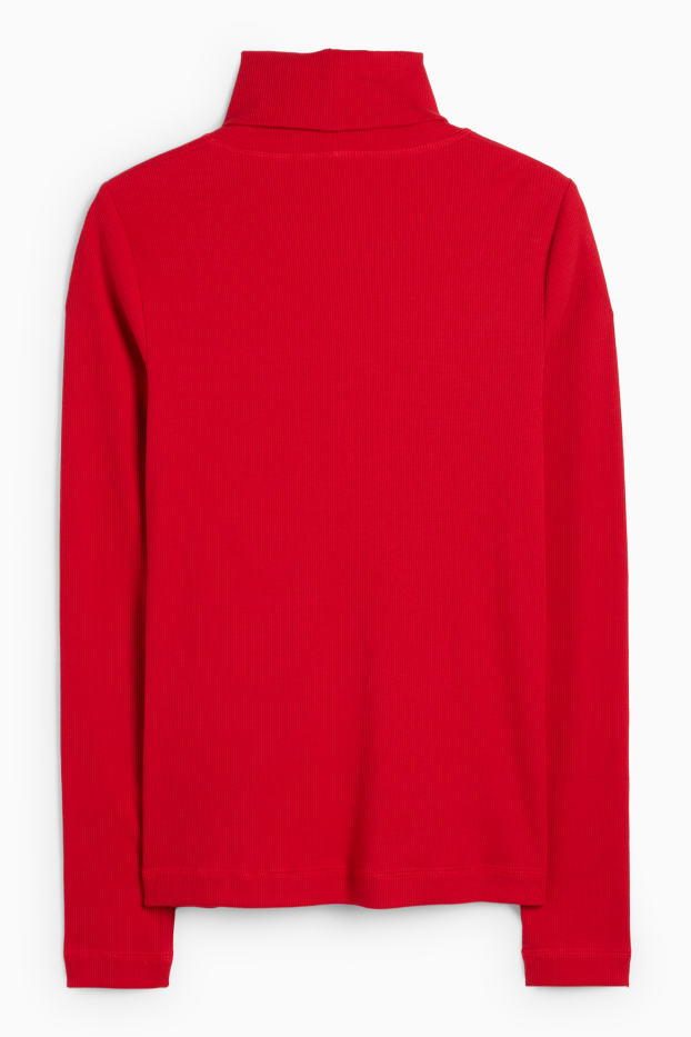 Women - Turtleneck top - ribbed - red