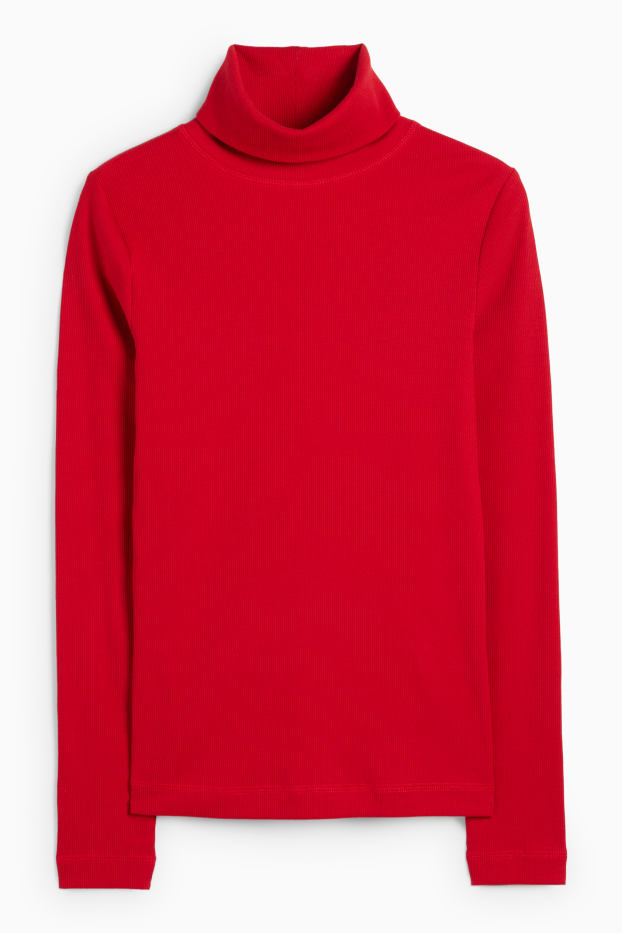 Women - Turtleneck top - ribbed - red
