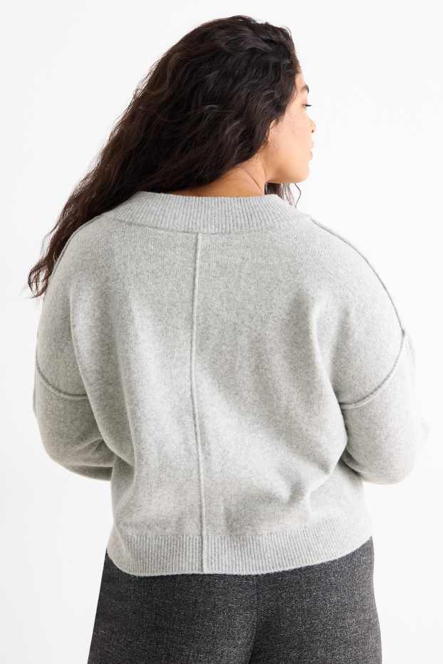 Dames - Trui met V-hals - licht grijs-mix