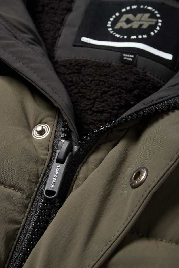 Kinder Buben - Steppjacke mit Kapuze - khaki